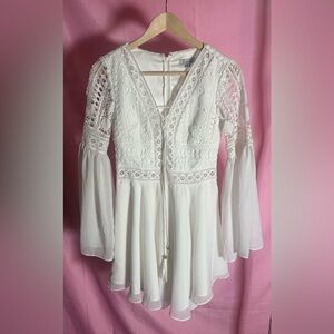 Two Sisters White Lace Crochet V-Neck Boho Dress Size 4/Small